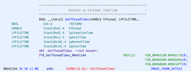 Import of GetThreadTimes